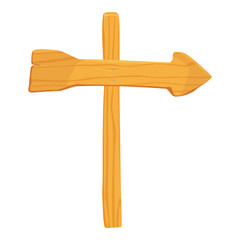 Wooden signpost arrow. Blank plywood signboard with timber texture, directional pointer on a road