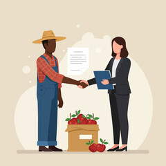 Farmer and Businesswoman Shaking Hands Over Apple Deal.