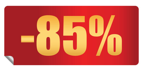 Red discount sticker 85 percent off price reduction isolated on white background. Design element, emblem, badge, sticker for promotion. Buy now