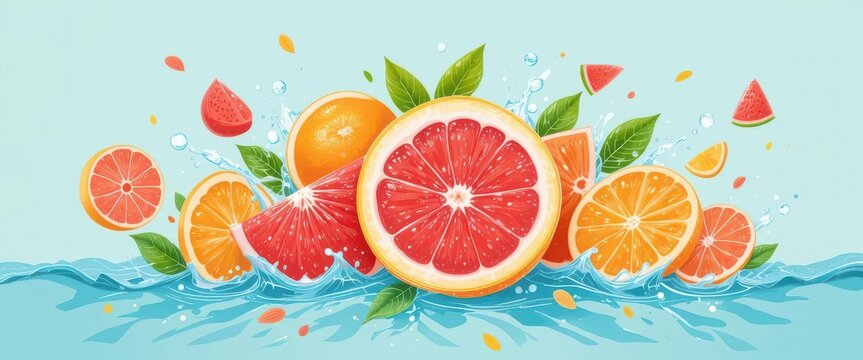 Citrus Burst  Vibrant Fruit Illustration in Warm and Zesty Tones