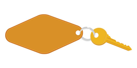 Hotel room or apartment door key with keyring and blank tag