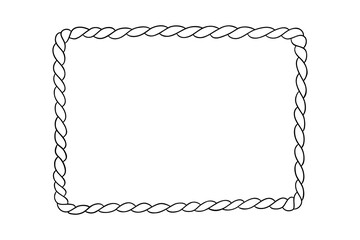 Rope rectangle frame. Nautical vintage outline vector border isolated on white background. Line art