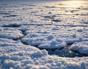 Obraz premium during the blizzard the snowflake formations on ice sheets shimmer as the wind moves across the frozen tundra creating a dazzling cold environment.