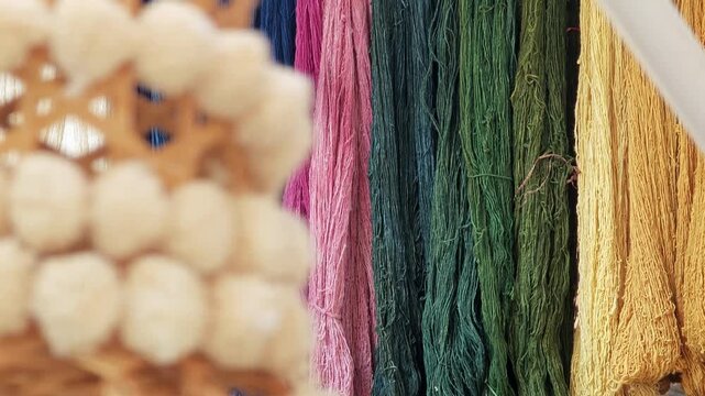 Multicolored cotton yarn and thread.