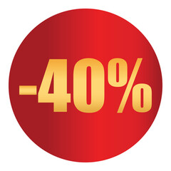 Discount sticker 40% percent. Vector badge for sale, clearance, promotion, marketing, retail, e-commerce