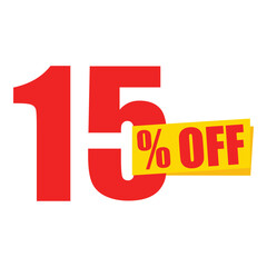 15% off discount sticker. Special offer price tag, sale banner, promotional label