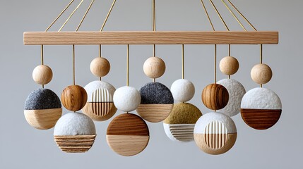 Minimalist Mobile with Earthy Tones Suspended Over a Crib for Calming Nursery Decor