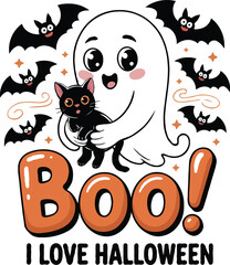 BOO I Love Halloween T-Shirt Design