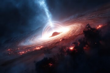 Star being torn apart by gravitational forces in a cosmic environment filled with swirling gases and luminous energy formations