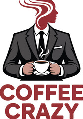 Creative coffee lover logo with abstract steam head and suit design for café branding, packaging, and identity