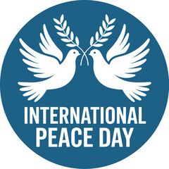 Blue emblem with two doves and olive branches vector symbolizing peace, unity, and global awareness for Peace Day