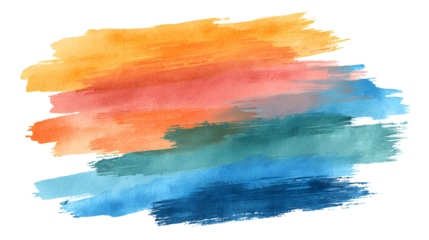 Abstract watercolor paint strokes sunset colors blue teal orange red