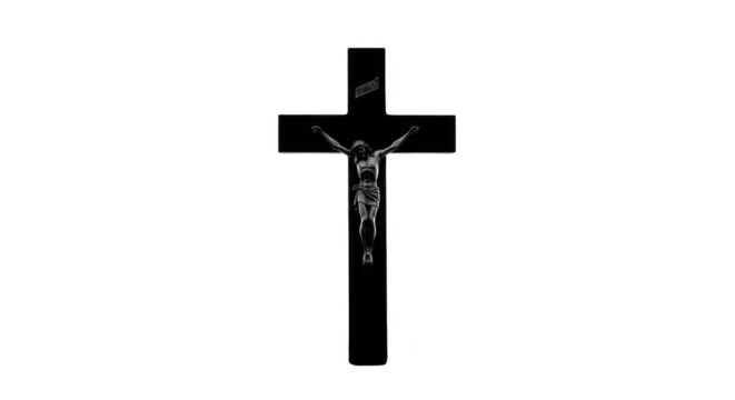 Black Crucifix with Jesus Christ detailed illustration featuring redemption, religious, faith, theology, background, resurrection design