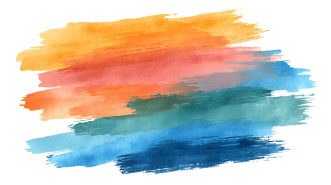 Abstract watercolor paint strokes sunset colors blue teal orange red