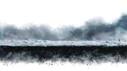 Ethereal Landscape with Snowy Terrain and Dramatic Clouds, Capturing the Essence of Nature's Beauty and Serenity in a Unique Artistic Style