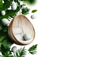 Palm Leaves with Hanging Chair and Eggs on Transparent background
