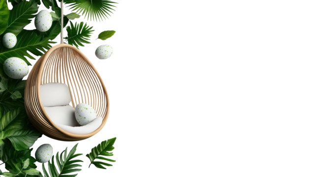 Palm Leaves with Hanging Chair and Eggs on Transparent background