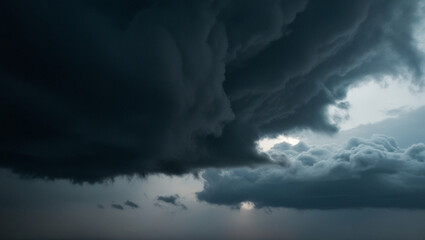Stormy cloudy sky background, dramatic gray clouds, moody and intense atmosphere, cinematic feel.