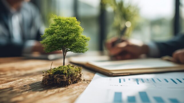 Sustainable business consultant advises company operations and implements green practices in corporate meeting, perfect for sustainability consulting career concept.