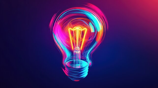 Vibrant lightbulb, swirling colors