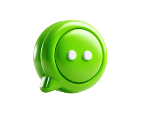 Green 3D Chat Bubble Icon With White Eyes On Black speech bubble symbol isolated on a transparent background