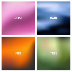 Abstract vector red sunset blurred background set. Square blurred backgrounds set - sky clouds sea ocean beach colors
