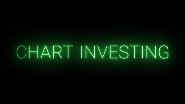 Flickering neon green chart investing sign animated on black background.
