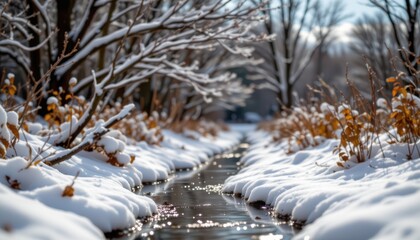 snowflake flakes and ice melt following a blizzard, causing water runoff that influences the distribution of nutrients and the health of the ecosystem.