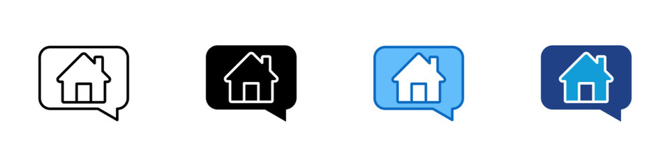 Home Chat Multiple Style Icon Design Vector - Speech bubble with a house inside, representing real estate communication or housing chat
