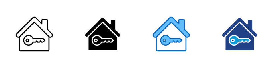 Home Key Multiple Style Icon Design Vector - House with a key, symbolizing ownership, rental, access, and property security