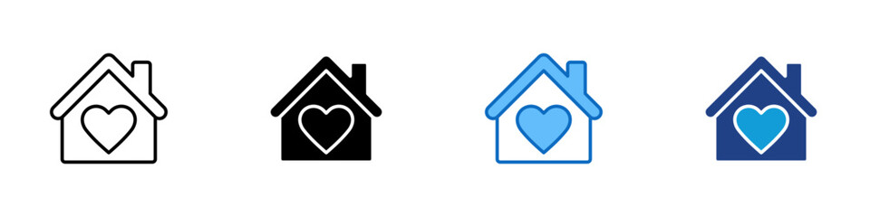 Home Love Multiple Style Icon Design Vector - House with a heart inside, representing family love, cozy living, or emotional attachment to a home