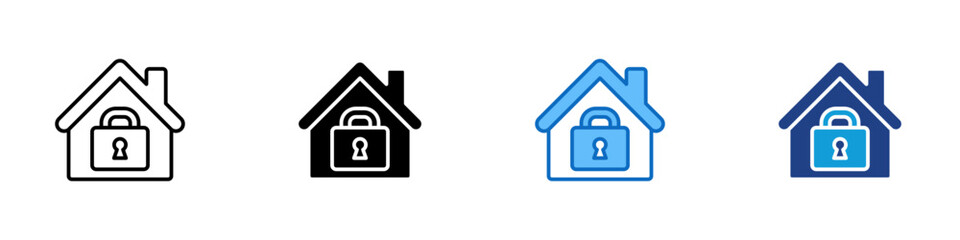Home Lock Multiple Style Icon Design Vector - House with a padlock, representing security, privacy, and safe property ownership
