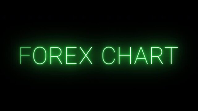 Flickering neon green forex chart sign animated on black background.
