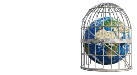 Earth Imprisoned in a Cage detailed illustration featuring prison, social justice, symbol, crisis, climate change, freedom design