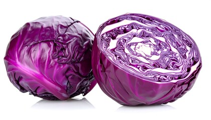 Close-up of a halved red cabbage on white background