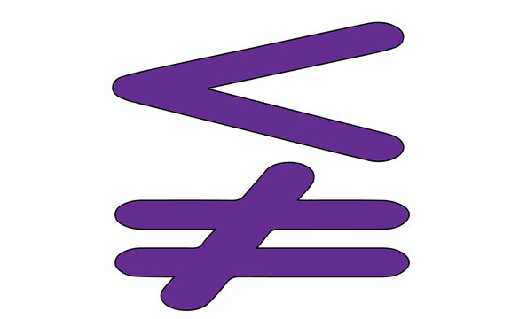 Purple less than and not equal to symbols on white background