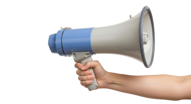 Hand Holding a Loud Megaphone Announcement Device detailed illustration featuring marketing, tool, strong, attention, audience, alert design