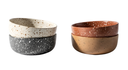 Two Stacks of Speckled Ceramic Bowls on Black Background, Minimalist Kitchenware, Rustic Tableware, Decorative Food Styling, Neutral Tone