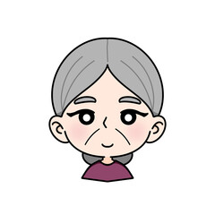 Old woman with a straight face, cute cartoon style