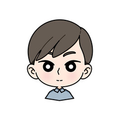 A man with a straight face, cute cartoon style