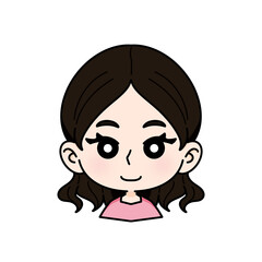 A woman with a straight face, cute cartoon style