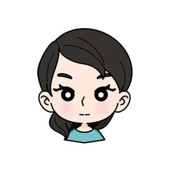 A woman with a straight face, cute cartoon style