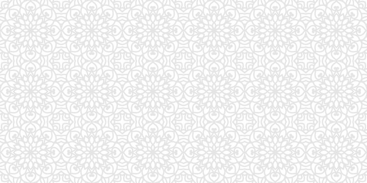 Subtle linear ornament. Vector abstract geometric seamless pattern with outline grid, diamonds, lattice, net. Simple minimal grey and white background texture. Repeated geo design for decor, textile