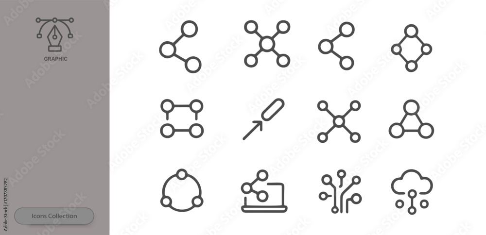 Poster multiple plain icons showcasing various network and connection designs, ideal for tech-related proje