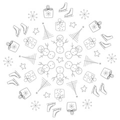 Winter Holiday Pattern with Snowmen and Gifts