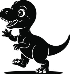 Cartoon Dinosaur Silhouette Illustration Black Design Art: Playful T-Rex Character with Friendly Expression and Outline
