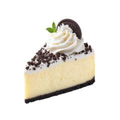 Delicious slice of Oreo cheesecake with cream and mint on white background PNG set Transparent backround