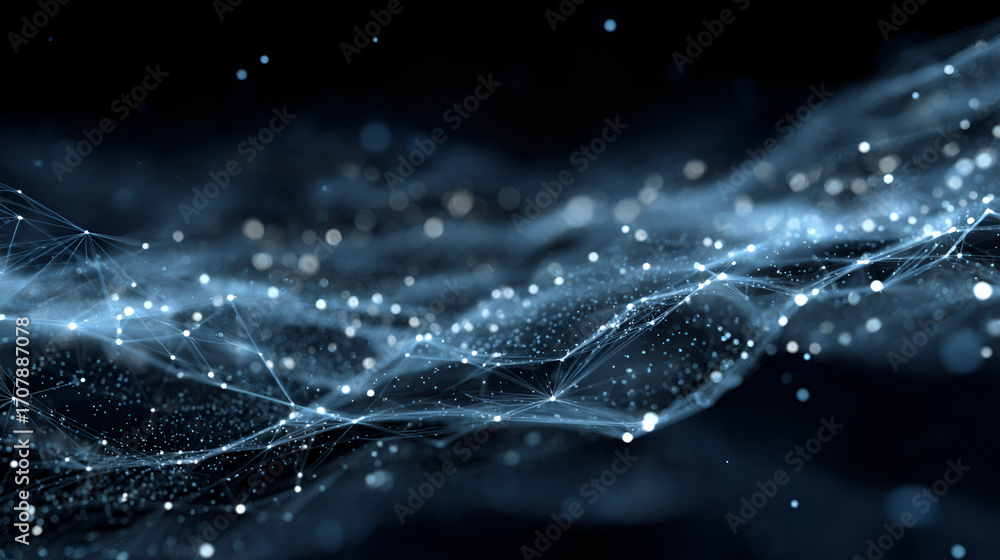 Poster abstract network of bright nodes connected by thin lines on a dark background