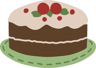 Festive Christmas Cake with Icing and Fruits