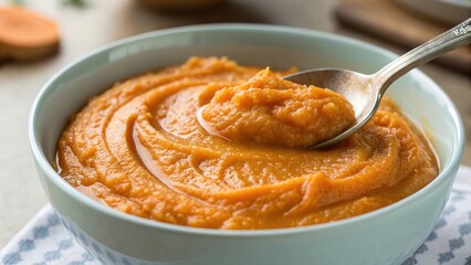 Deliciously smooth homemade puree showcasing vibrant orange texture and creamy consistency